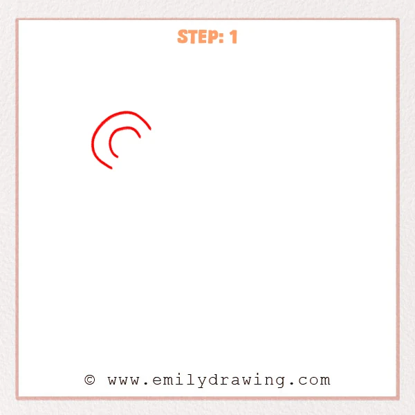 how to draw a bear face - Step 1: A single rounded left ear with an inner curve begins the bear face.